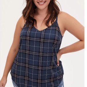 Torrid navy plaid stretch challis lace trim cami